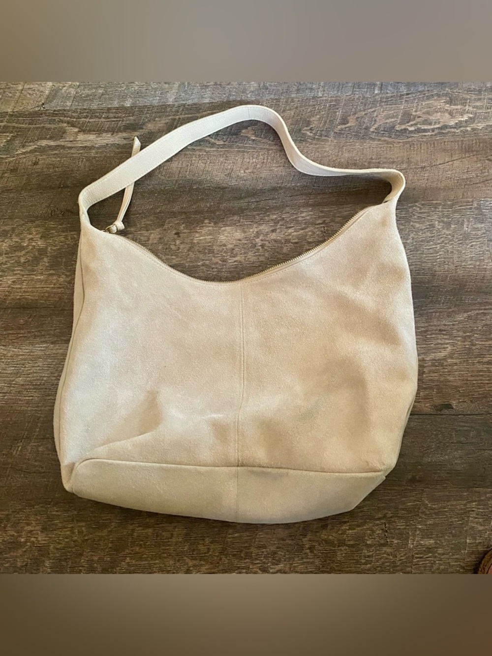 Margot New York Gabi Maxi Hobo Purse Cream Suede Leather Shoulder Bag Tote